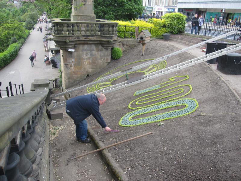 Gardener Working on the Floral Clock, Princes Street Gardens, Edinburgh